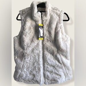 Nicole Miller size XXL reversible puffer faux fur vest ivory NWOT.